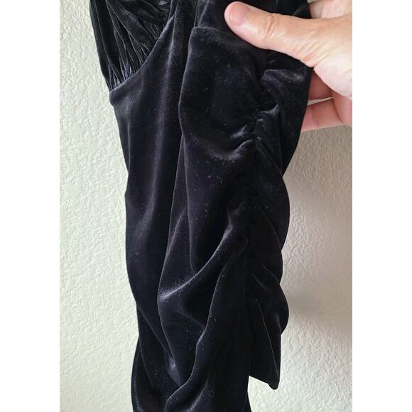 Express Women‎ Velvet Bodysuit SZ Small Black Plunge Neck Royalcore Goth Y2K - Picture 4 of 12